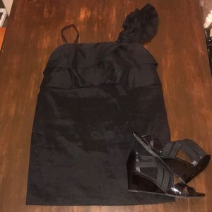 Black Dress w/ Ruffles & Floral Detail on strap.